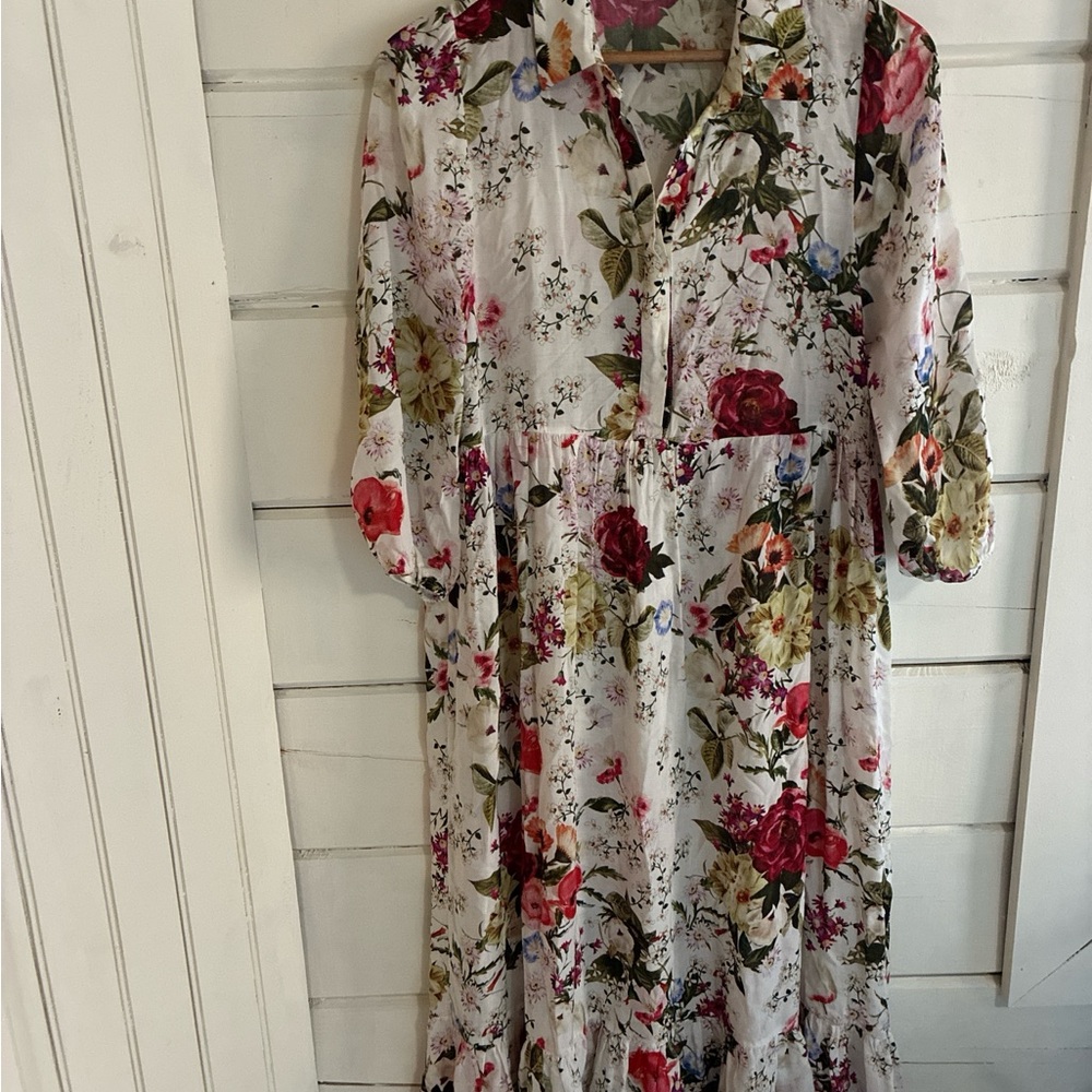 Zara Midi Multicolor Floral tiered Dress